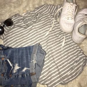 Soft grey and white striped t shirt (small)